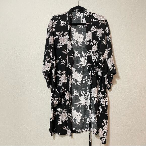 Spiritual Gangster Black Floral Kimono Cardigan Duster Womens OS Boho Festival - Picture 1 of 8